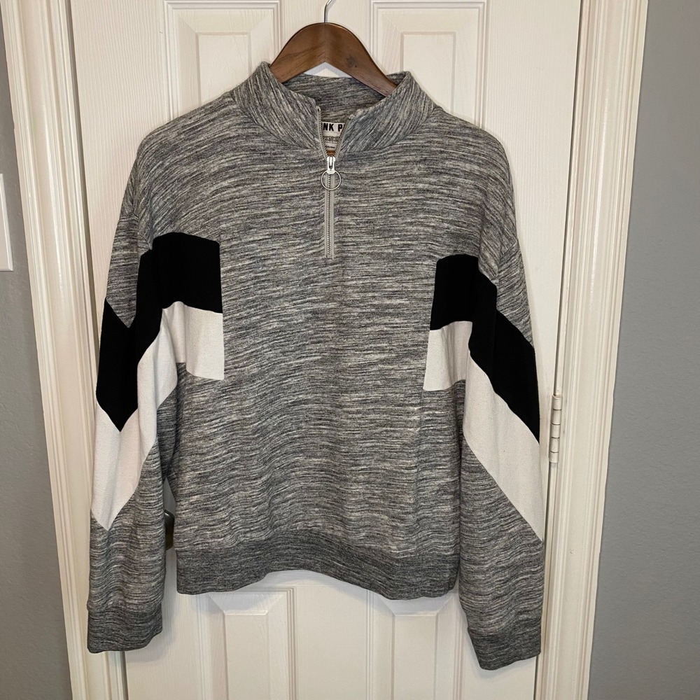 PINK Victoria's Secret Pullover Sweatshirt Womens Large Gray Quarter Zip‎ Y2K